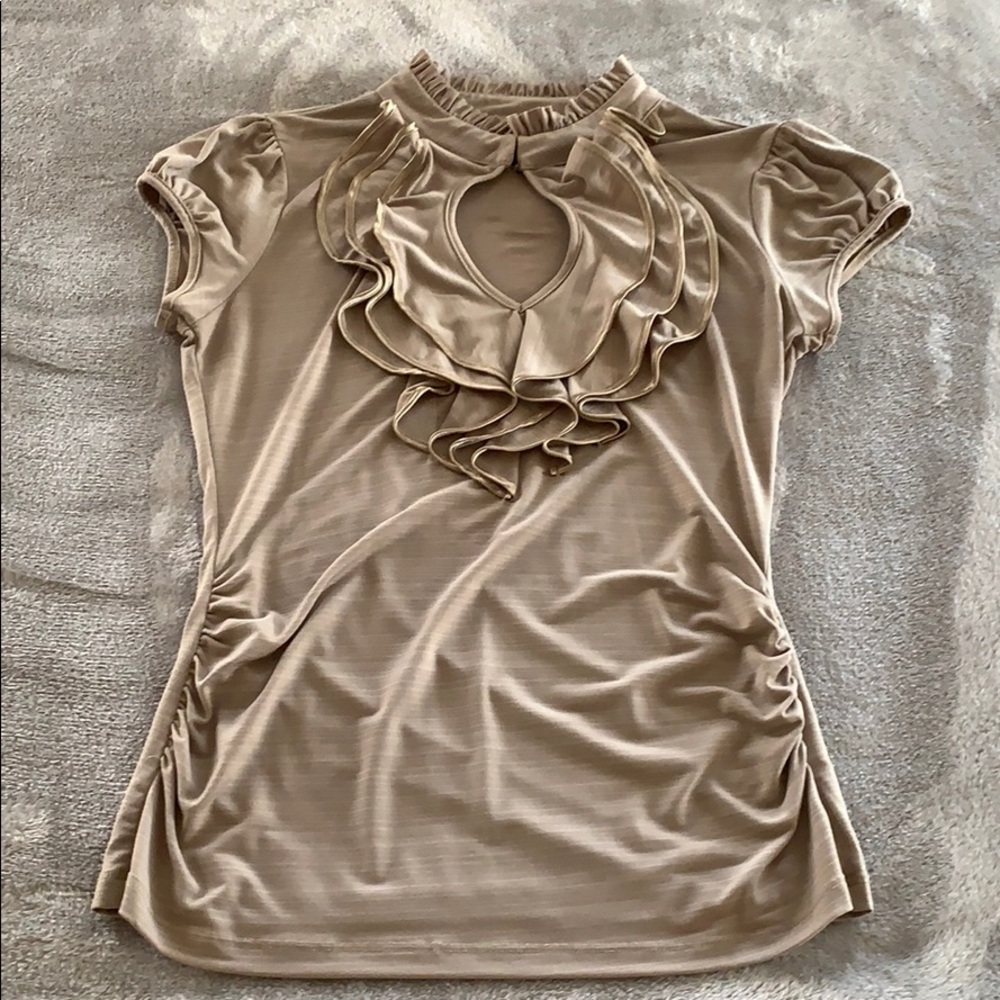 Olive/tan colored ruffled blouse